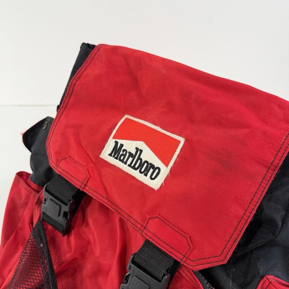 MARLBORO Gear Backpack 1994 90S VTG Black Red Large Hiking Camping Rucksack Bag